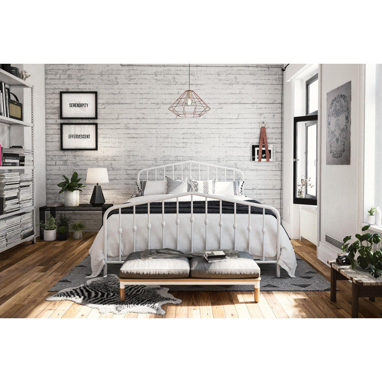 Bushwick Queen Warm Creamy White Metal Bed with Slats
