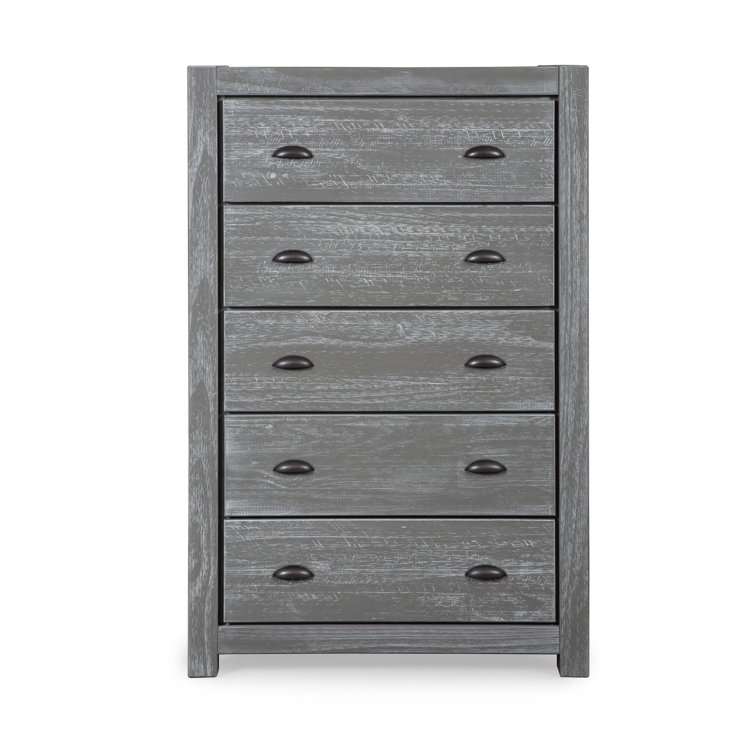 Rustic Grey Solid Wood 5-Drawer Dresser with Deep Storage