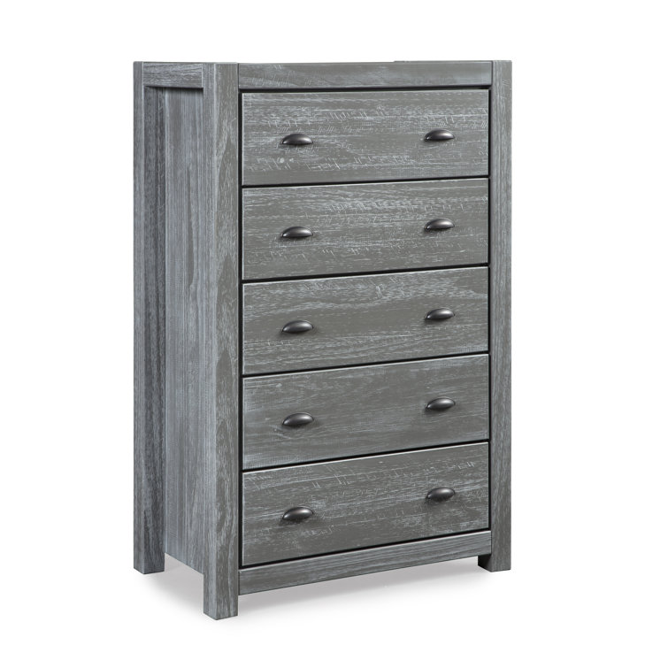 Rustic Grey Solid Wood 5-Drawer Dresser with Deep Storage
