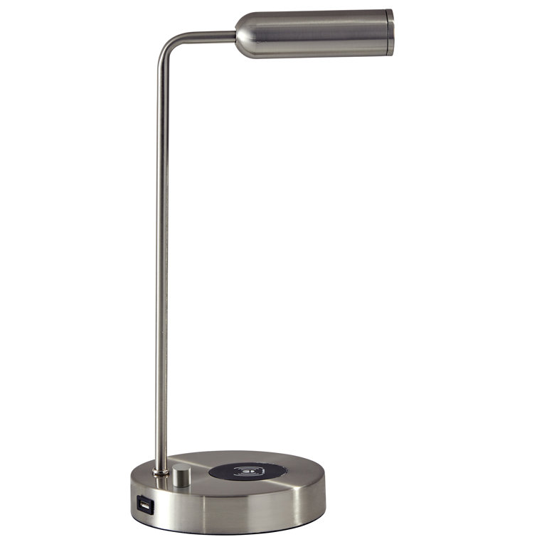 Avon 17" Brushed Steel LED Desk Lamp with USB and Wireless Charging
