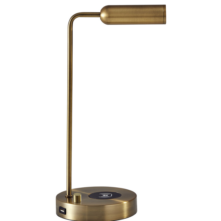 AdessoCharge 17" Antique Brass LED Desk Lamp with Wireless Charging