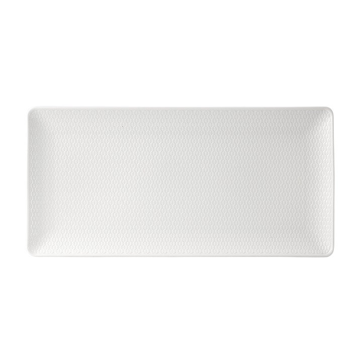 White Rectangular Fine Bone China Serving Tray with Intaglio Texture