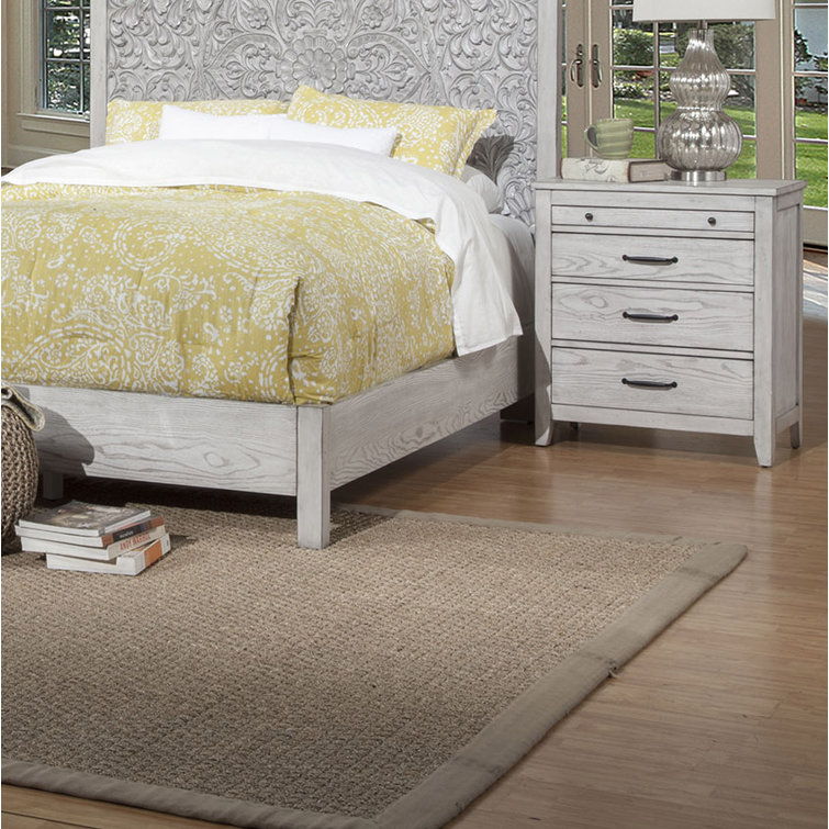 Transitional Gray 3-Drawer Nightstand with Pull-Out Tray