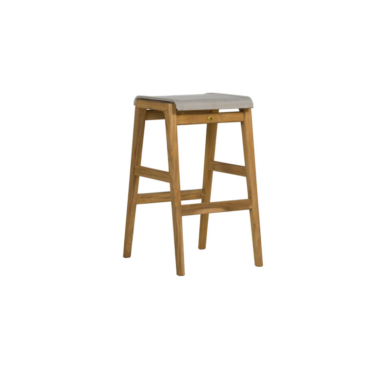 Natural Teak Backless Outdoor Bar Stool with Canvas Seat