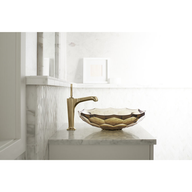 17" Translucent Sandalwood Faceted Glass Vessel Sink