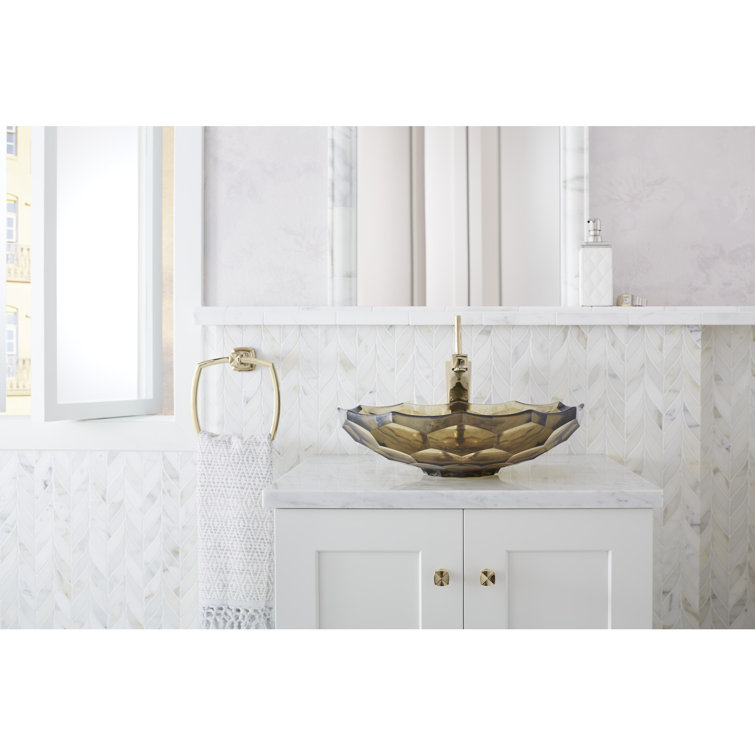 Briolette Faceted Glass Vessel Sink in Translucent Stone