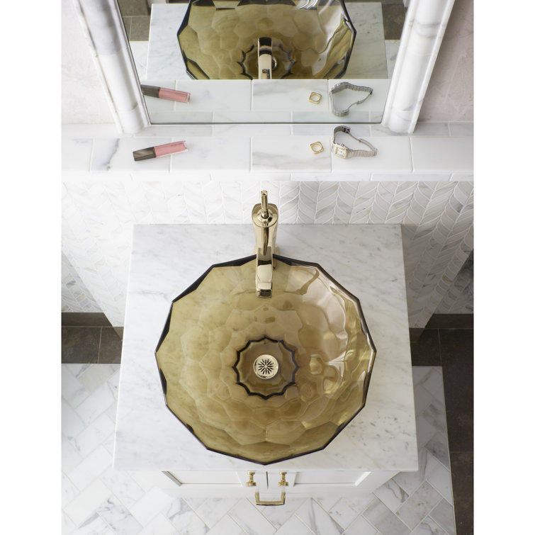17" Translucent Sandalwood Faceted Glass Vessel Sink