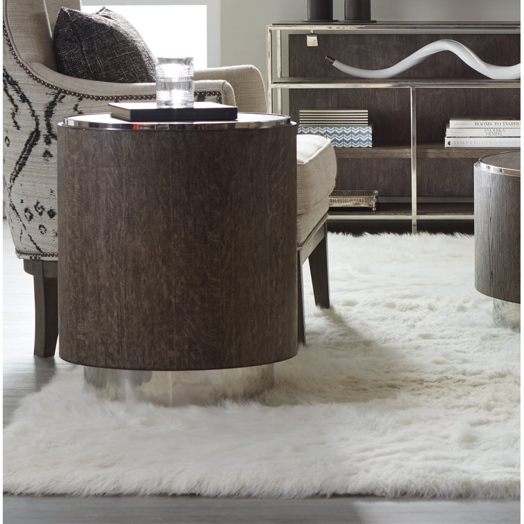 Transitional Round Brown Wood and Metal End Table