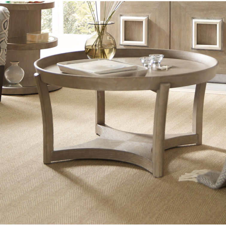 Gray Round Transitional Wood Coffee Table