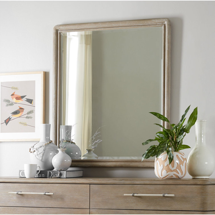 Greige Transitional Wood Rectangular Wall Mirror