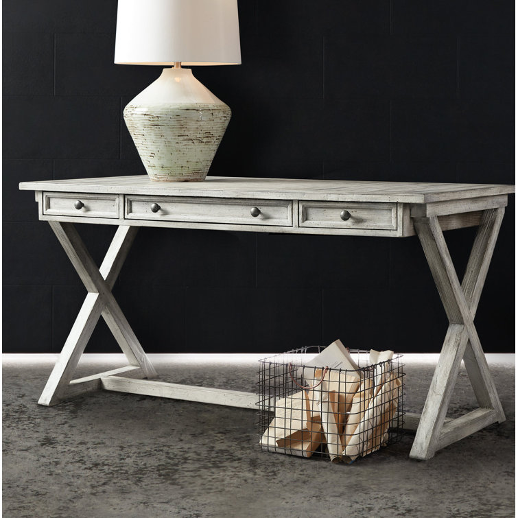 Transitional Gray Solid Wood Corner Home Office Desk with 3 Drawers