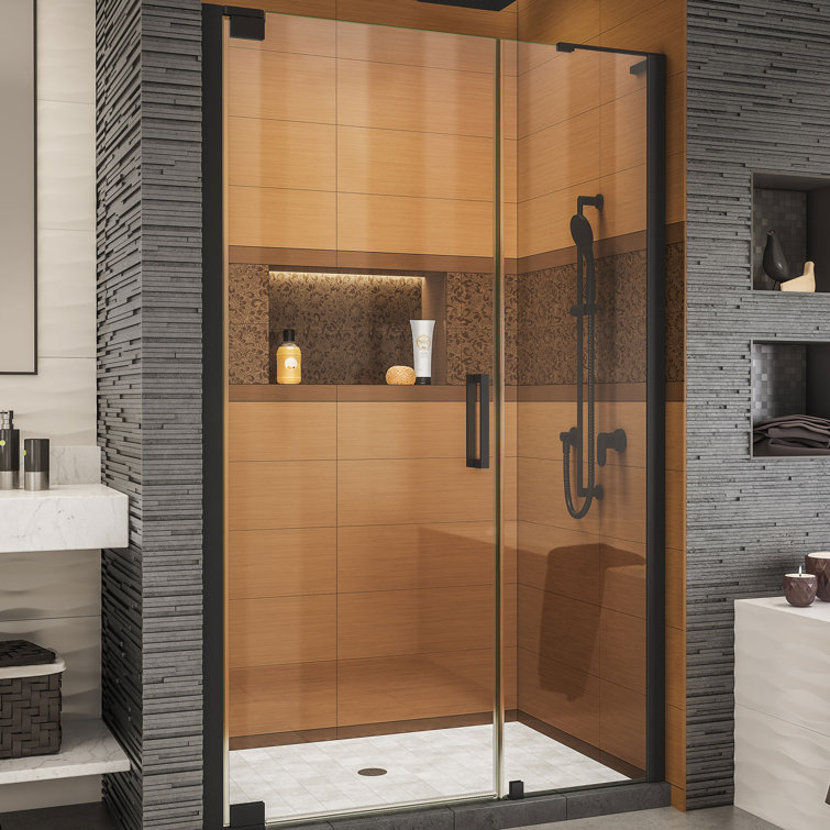 Elegance-LS 50-52" Matte Black Frameless Pivot Shower Door with Clear Glass
