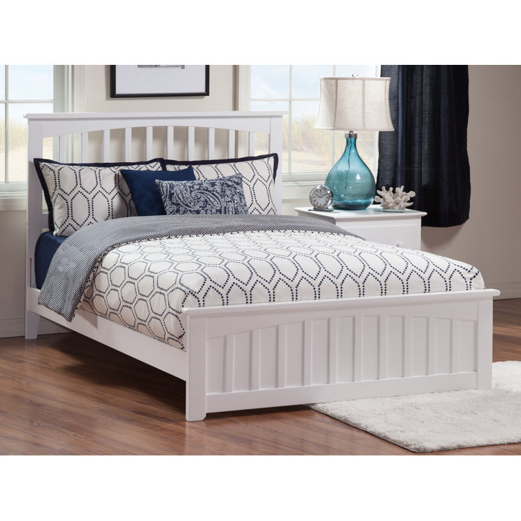 White Queen Mission Solid Wood Platform Bed with Slats