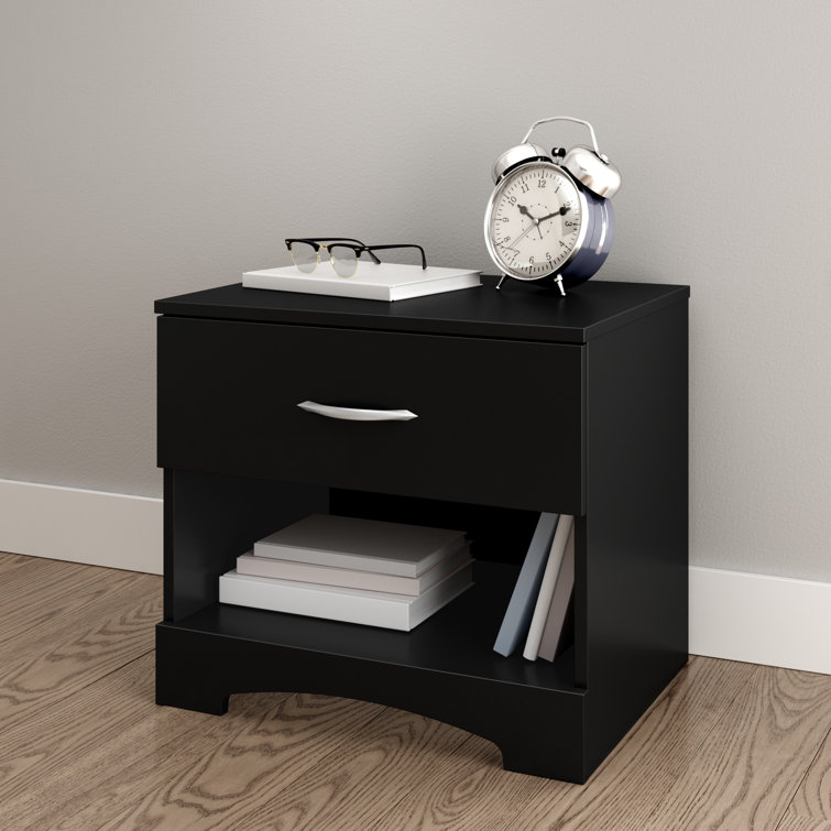 Black Composite Wood 1-Drawer Nightstand with Open Shelf