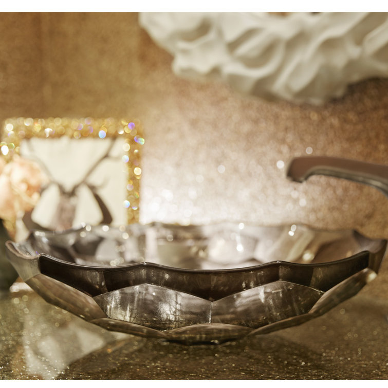 Briolette Faceted Glass Vessel Sink in Translucent Stone