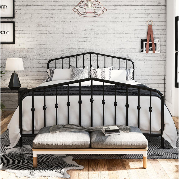Novogratz Bushwick Queen Black Metal Bed with Round Finials
