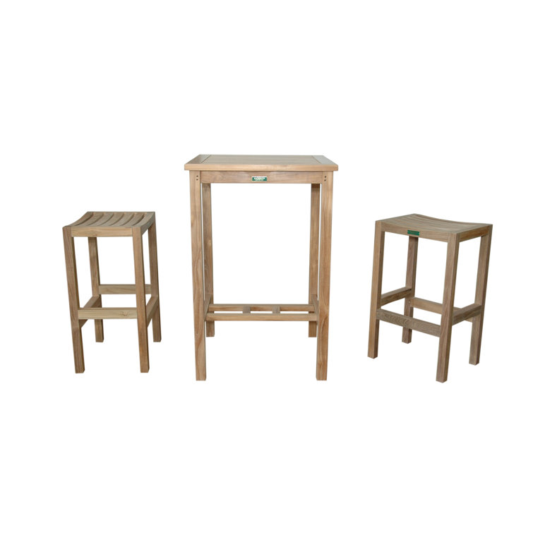 Natural Teak 3-Piece Outdoor Bar Set with Stools