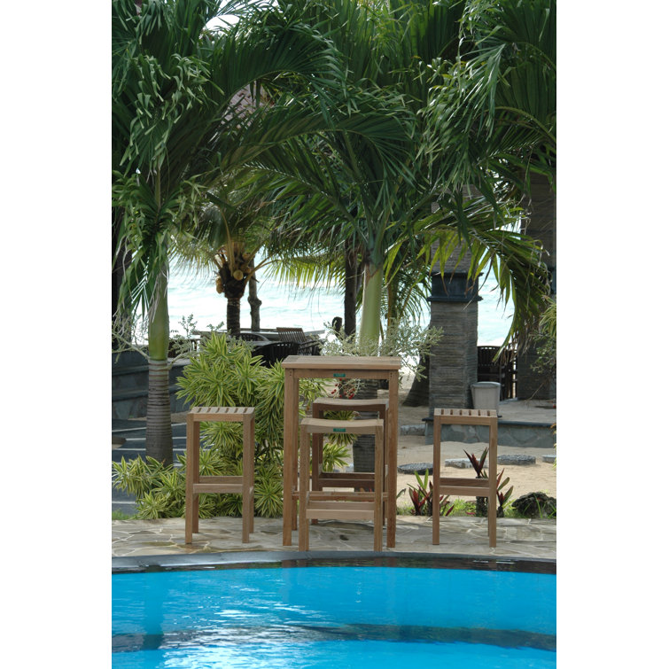 Natural Teak 3-Piece Outdoor Bar Set with Stools