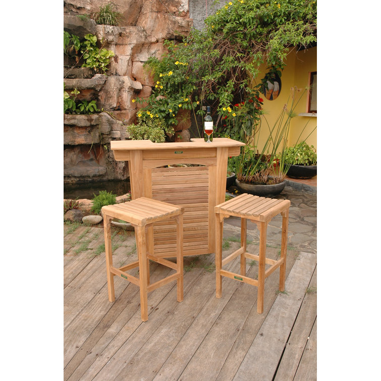 Montego 3 Piece Unfinished Teak Bar Set with Stools