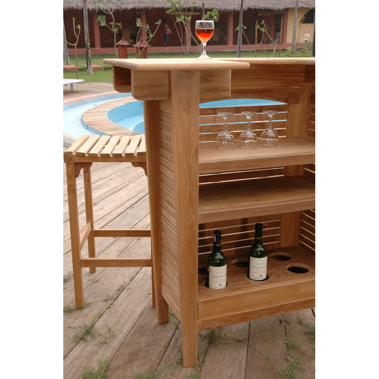 Montego 3 Piece Unfinished Teak Bar Set with Stools