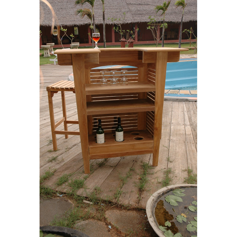 Montego 3 Piece Unfinished Teak Bar Set with Stools