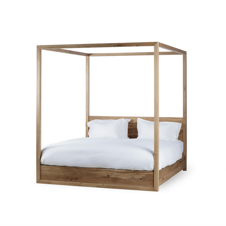 King Oak Four-Poster Bed with Upholstered Headboard