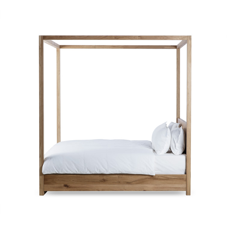 King Oak Four-Poster Bed with Upholstered Headboard