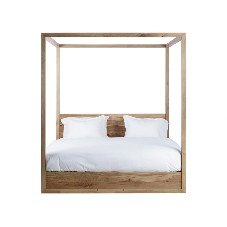 King Oak Four-Poster Bed with Upholstered Headboard