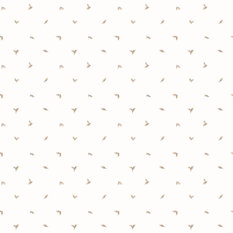 White and Beige Leaf Motif Non-pasted Vinyl Wallpaper Roll