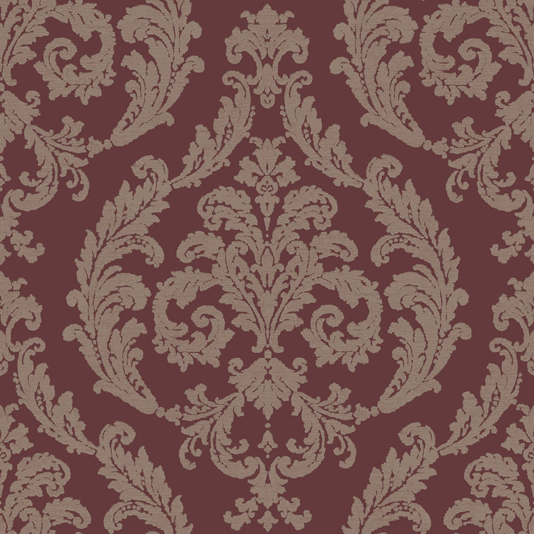 Palazzo Maroon and Bronze Damask Wallpaper Roll