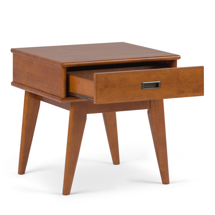 Draper Teak Brown Solid Hardwood End Table with Drawer