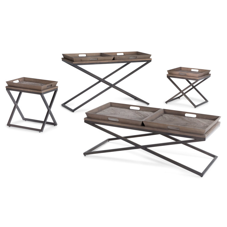 Damien 50'' Distressed Natural Elm Wood and Metal Industrial Console Table