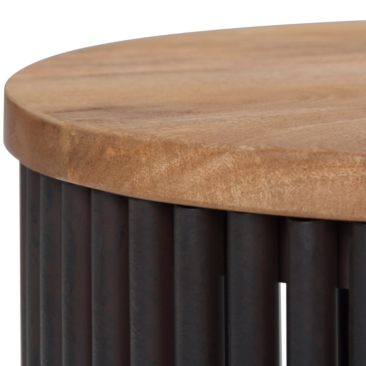 Natural Wood and Black Metal Round Accent Table