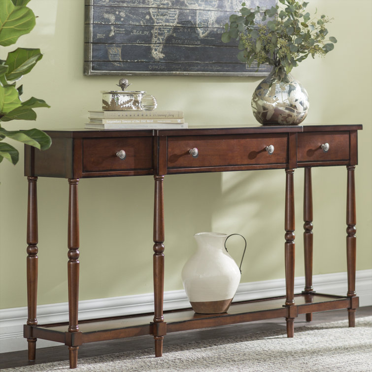 Elegant Antique Mahogany 60'' Rectangular Console Table with Storage