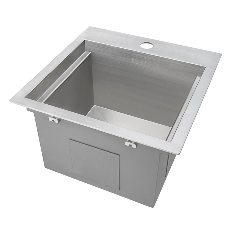 Ruvati 15'' Stainless Steel Workstation Sink with Sapele Wood Cutting Board