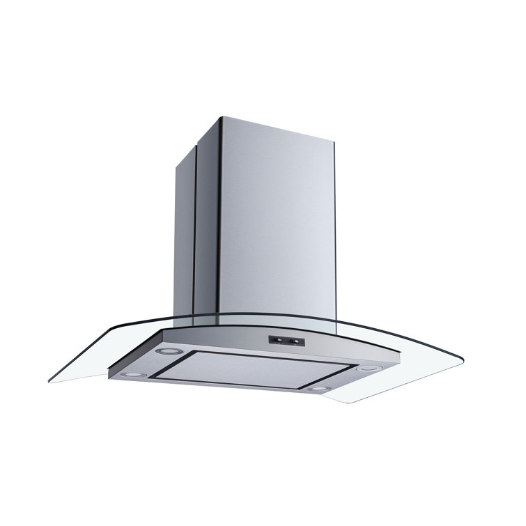 36" Stainless Steel Convertible Island Range Hood with Glass Canopy