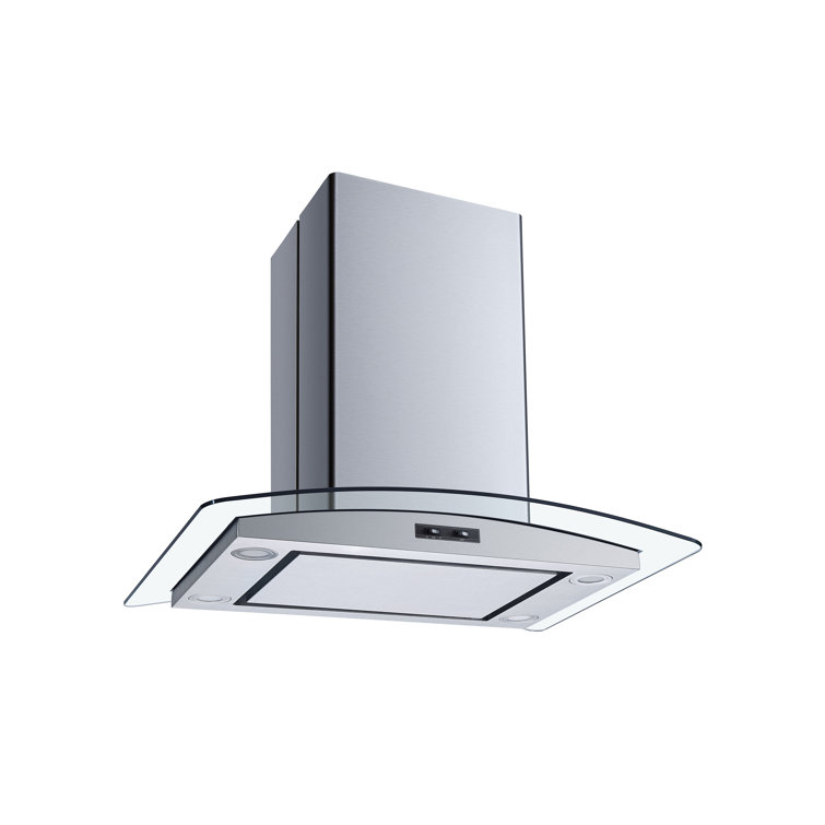 30" Stainless Steel Convertible Island Range Hood with Glass Canopy