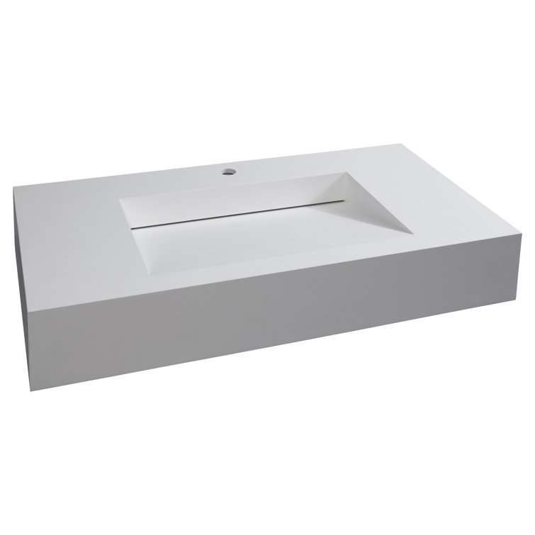 Pyramid 36" Matte White Solid Surface Wall-Mount Bathroom Sink