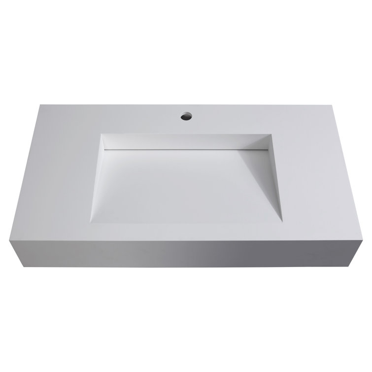 Pyramid 36" Matte White Solid Surface Wall-Mount Bathroom Sink
