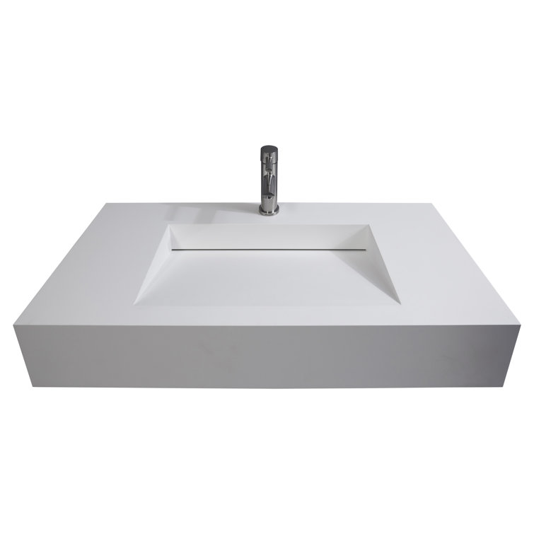 Pyramid 36" Matte White Solid Surface Wall-Mount Bathroom Sink