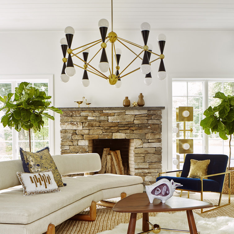 Caracas 16-Light Mid-Century Modern Black and Brass Chandelier