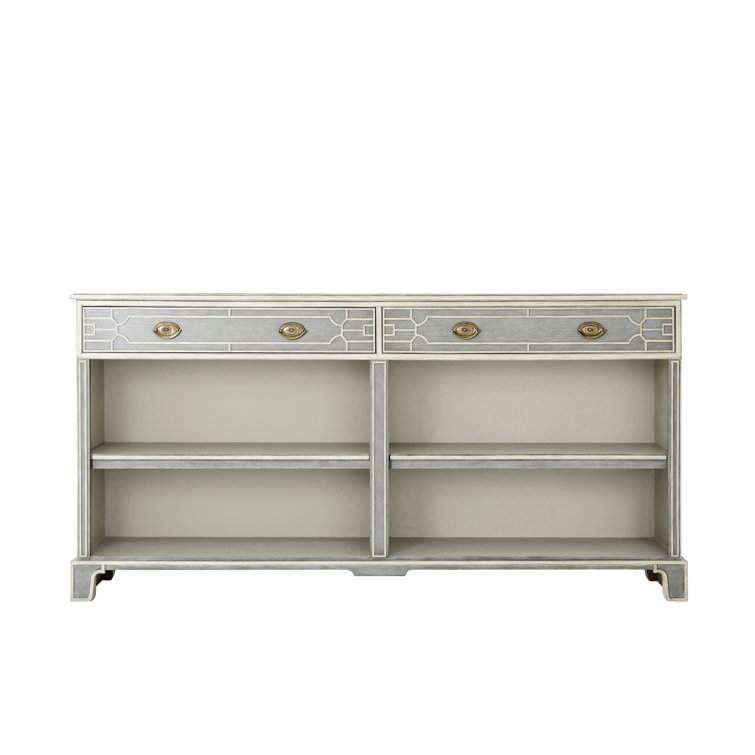 Light Stockton Grey Limestone Low Bookcase Console with Brass Handles