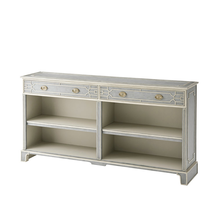 Light Stockton Grey Limestone Low Bookcase Console with Brass Handles