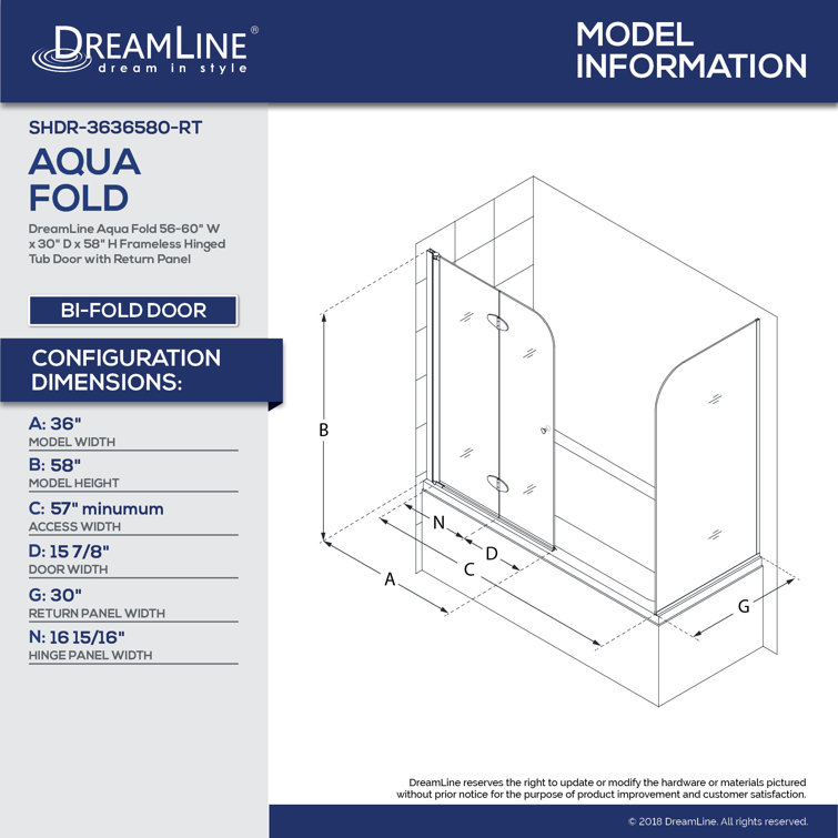 Aqua Fold Frameless Clear Glass Chrome Hinged Tub Door