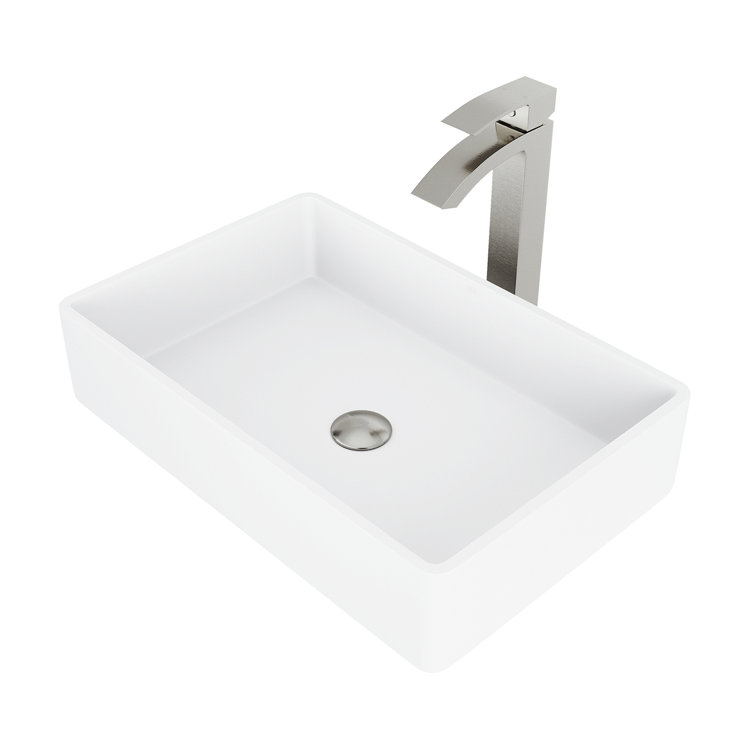 Magnolia 21" White Stone Rectangular Vessel Sink with Faucet