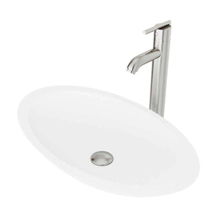 Wisteria 23" White Stone Oval Vessel Sink with Faucet