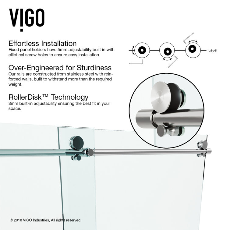 Ferrara 73" Frameless Sliding Shower Door with Clear Tempered Glass