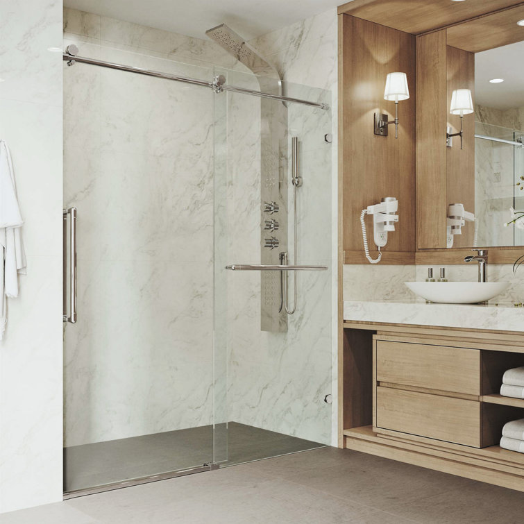 Ferrara 73" Frameless Sliding Shower Door with Clear Tempered Glass