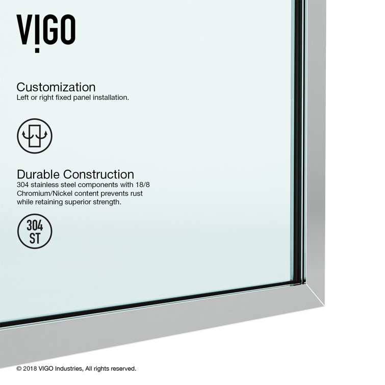 Zenith Frameless 34" x 74" Clear Glass Shower Screen with Chrome Hardware