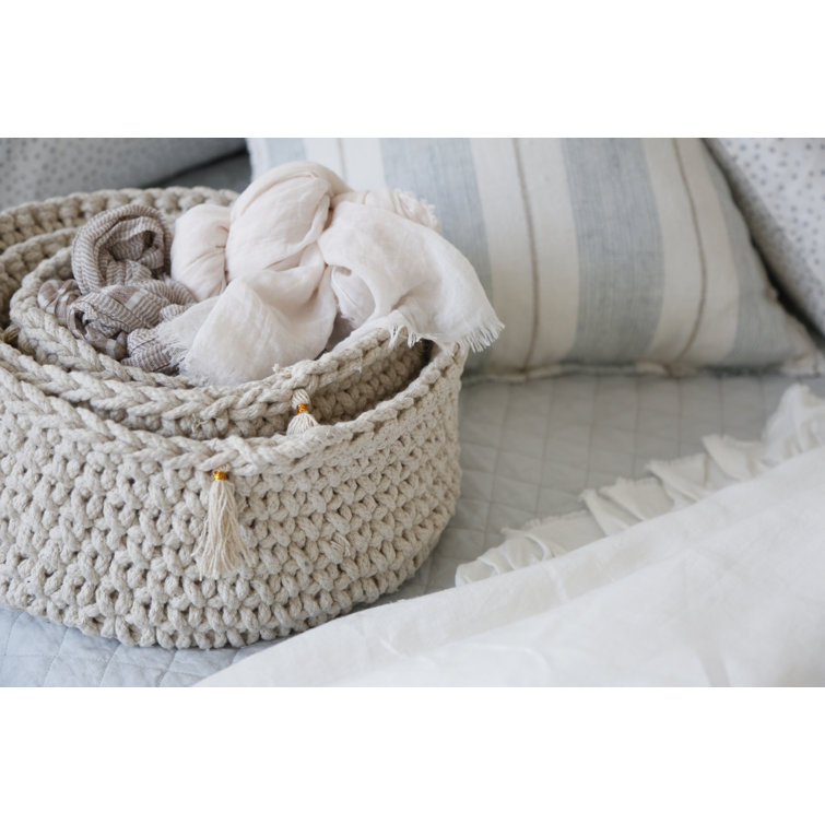 Ivory Handwoven Round Fabric Storage Basket Set